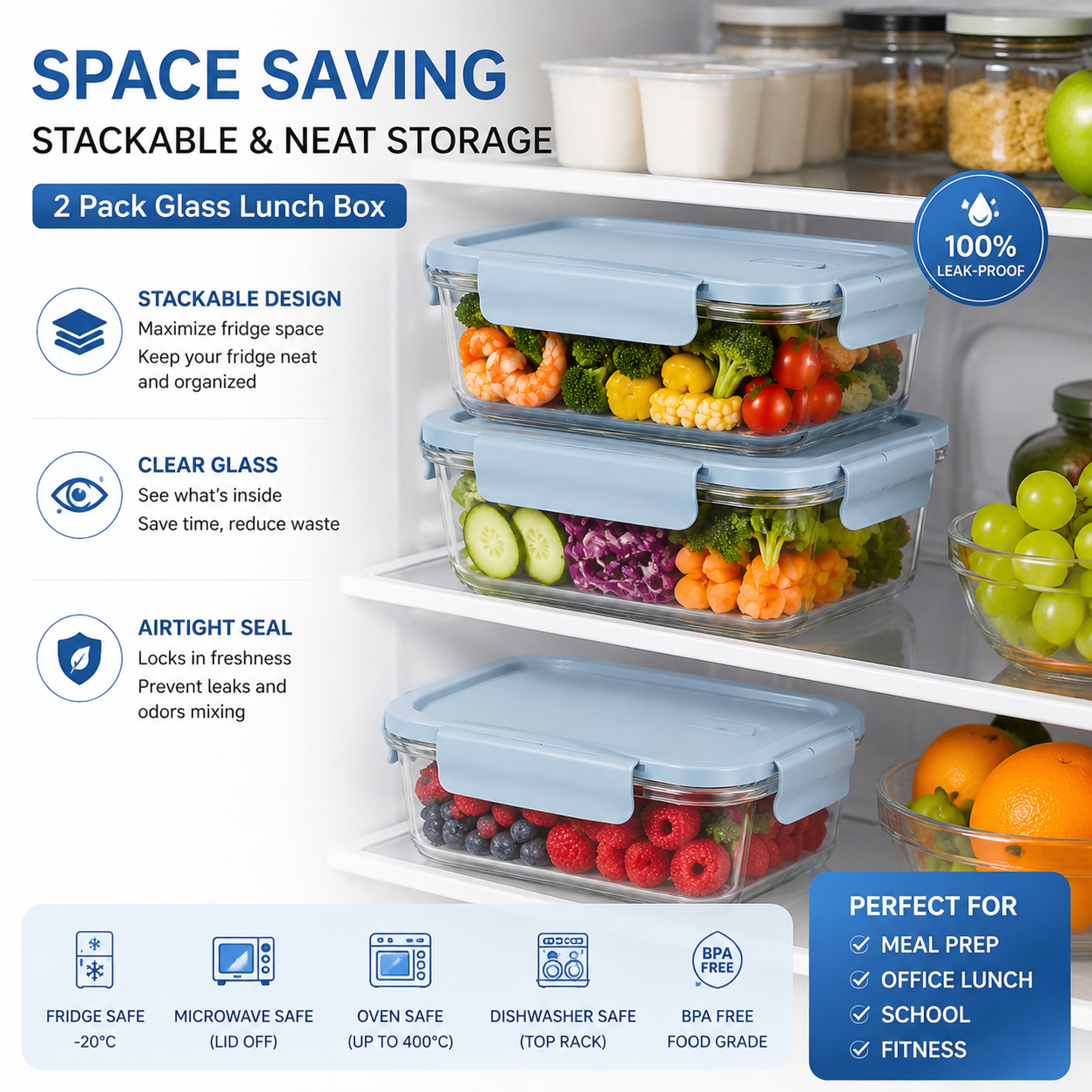 Meal Prep Recipes - Conjunto de 2 Recipientes de Vidro