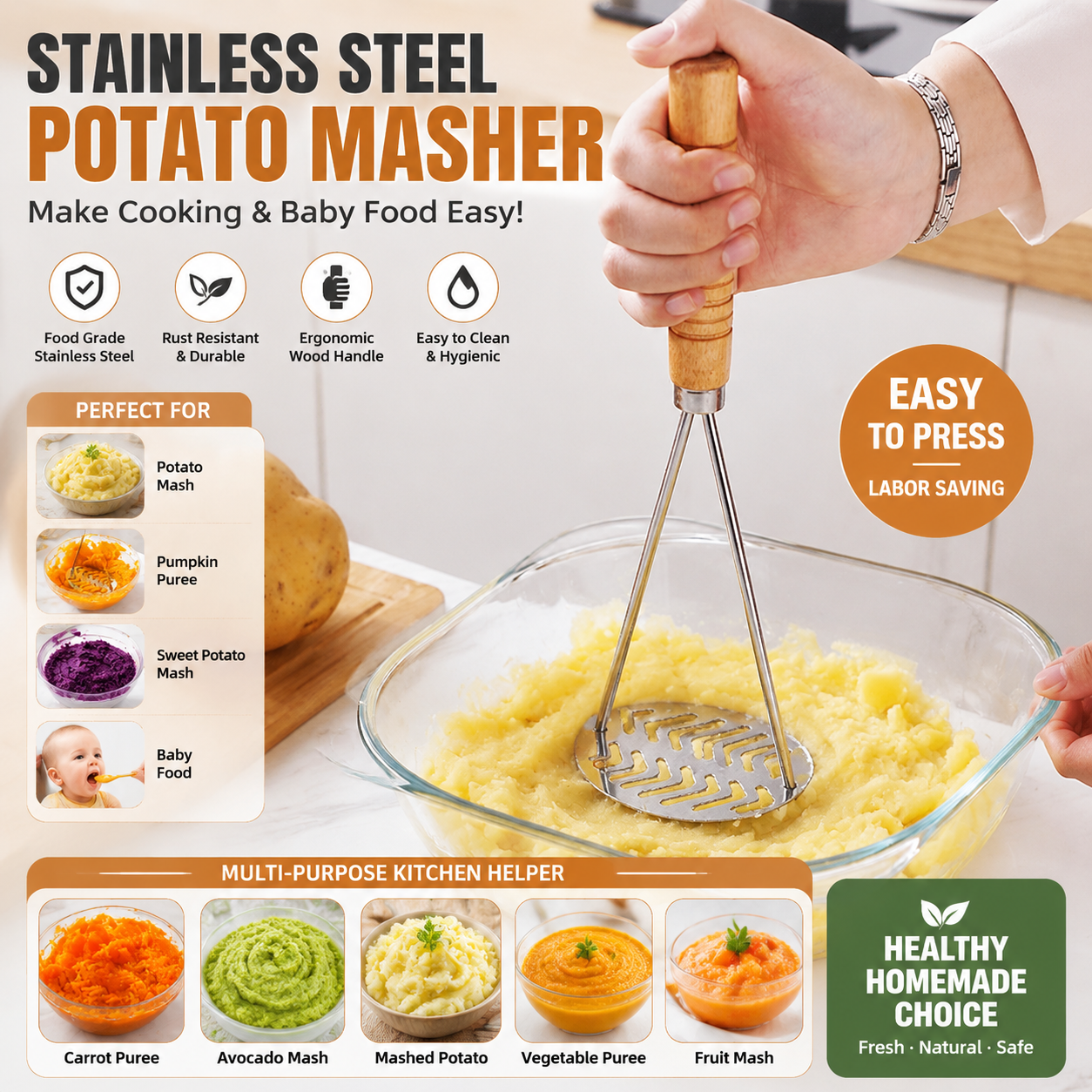 Meal Prep Potatoes - Espremedor de Batatas em Aço Inoxidável,