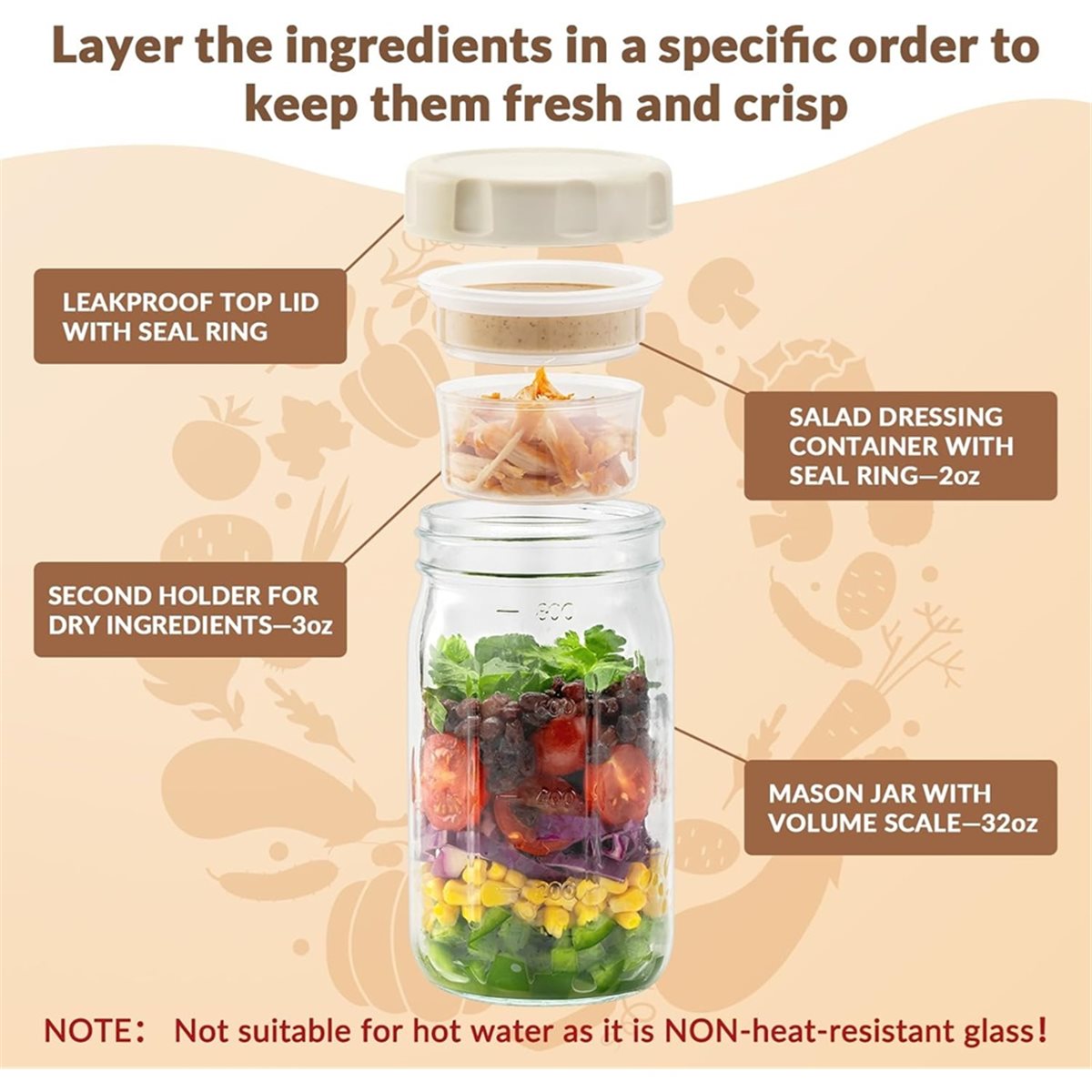 Meal Prep Jars With Lids - A67T NOVO Kit com 4 Potes