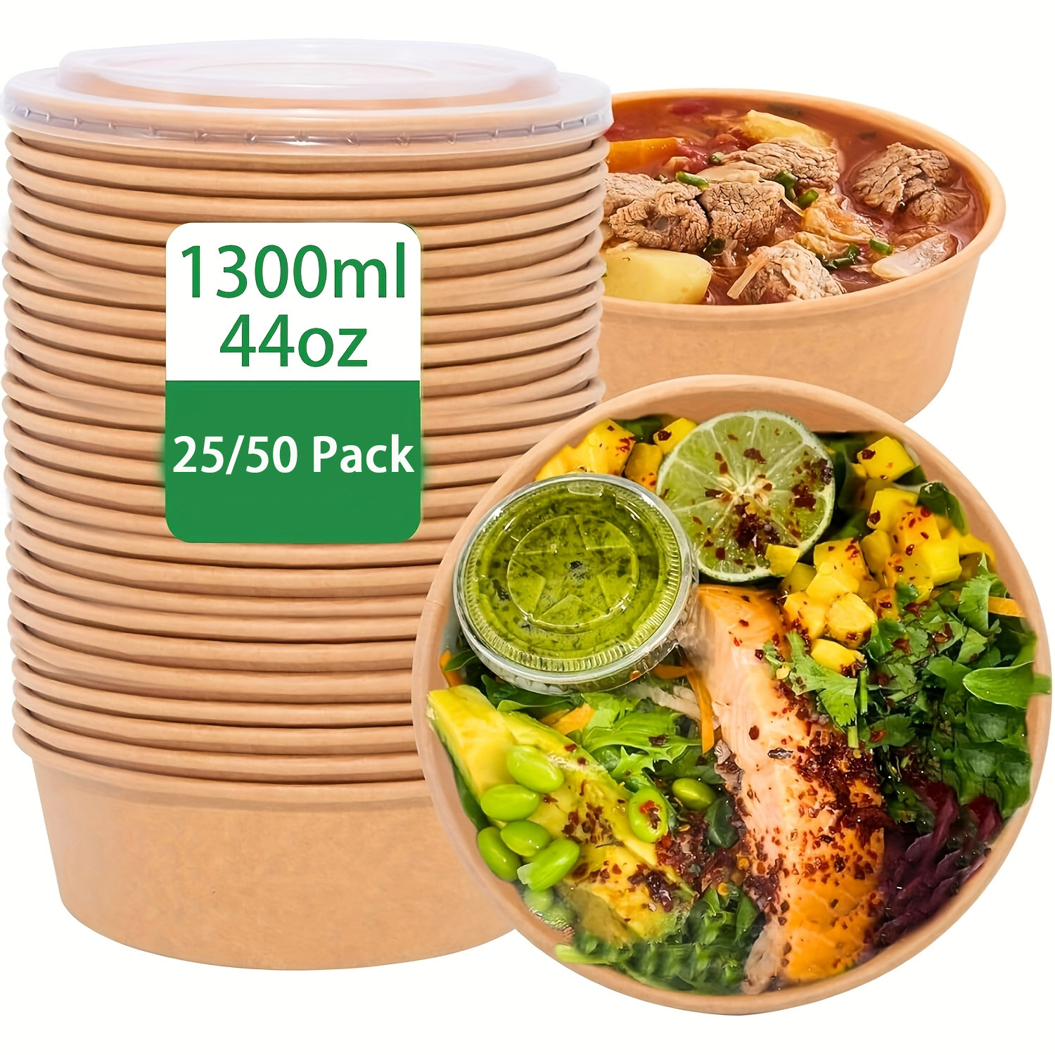 Meal Prep Recipes - 44oz/1300ml 25/50 pacotes tigelas de papel